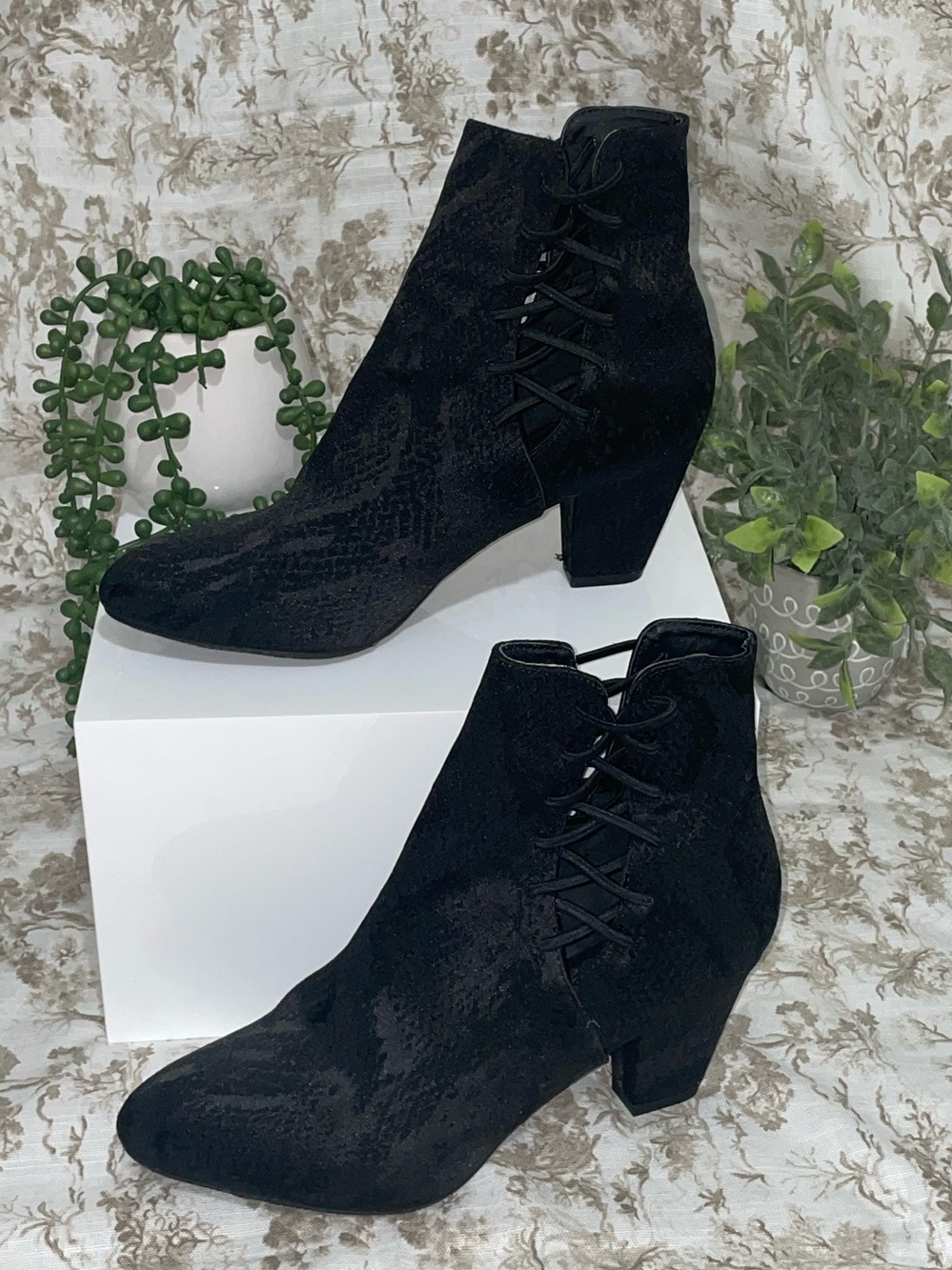 New York Transit Black Lace-Up Suede Ankle Booties